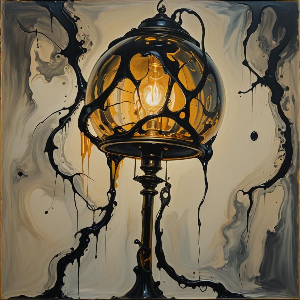 Surrealist Lamp with Glowing Black Light as Oil Painting