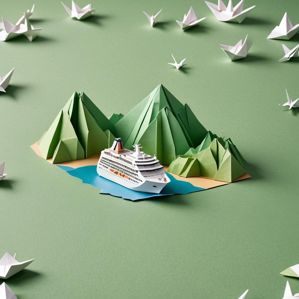 Caribbean Cruise Ship in Origami Style