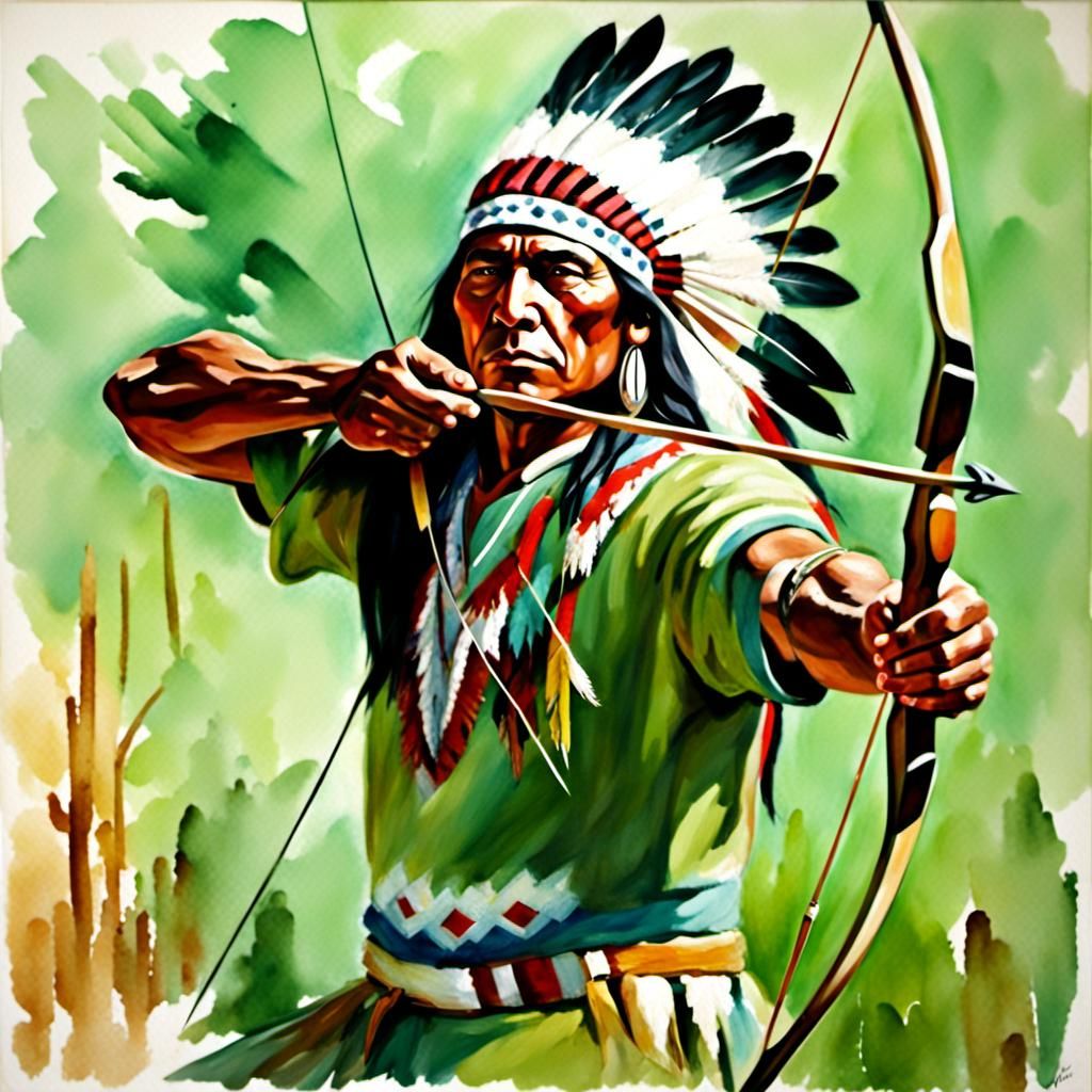 Native American Archer in Oil, Realism, Impressionism