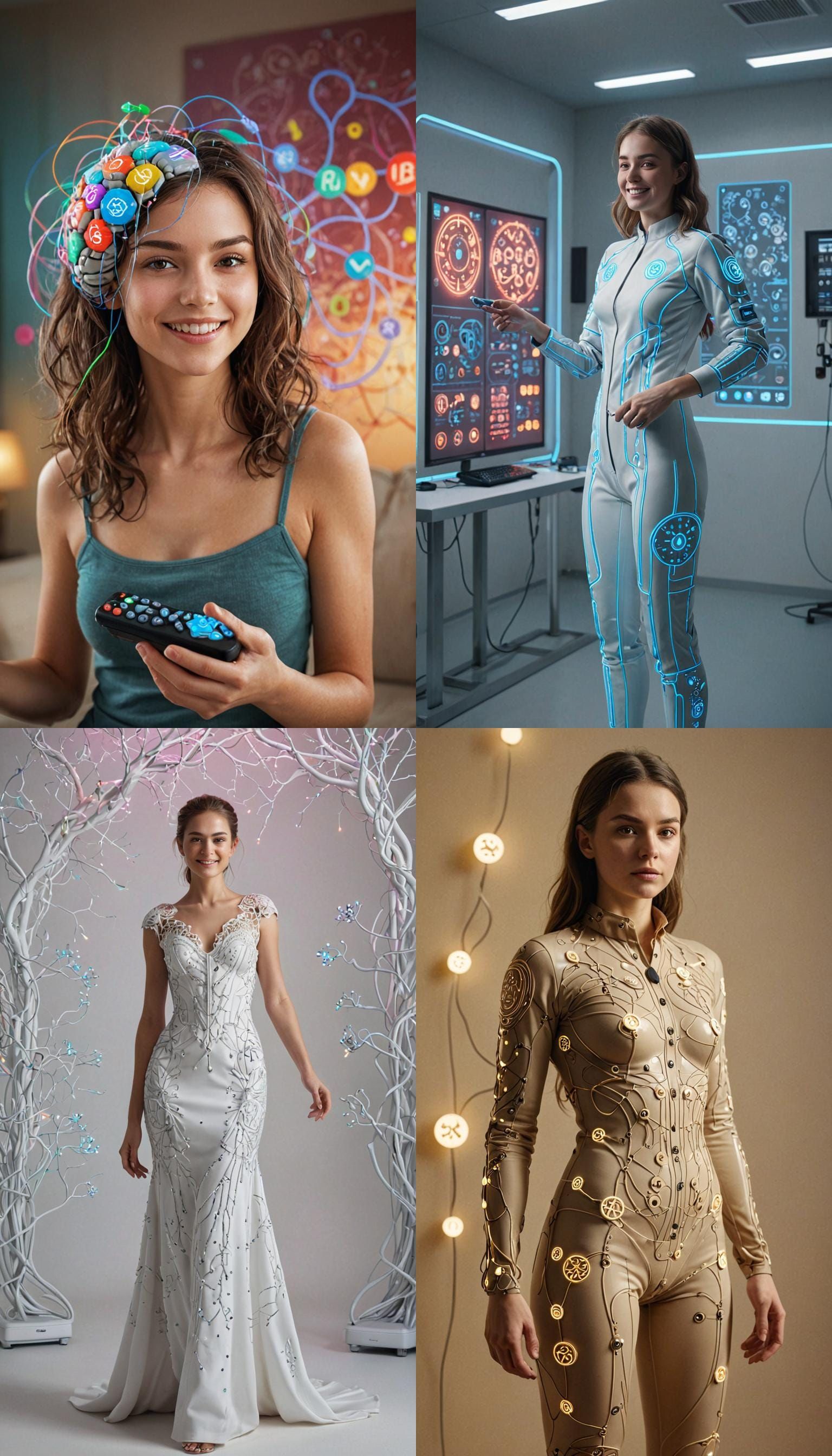 Woman with Neural Remote in Sci-Fi Setting