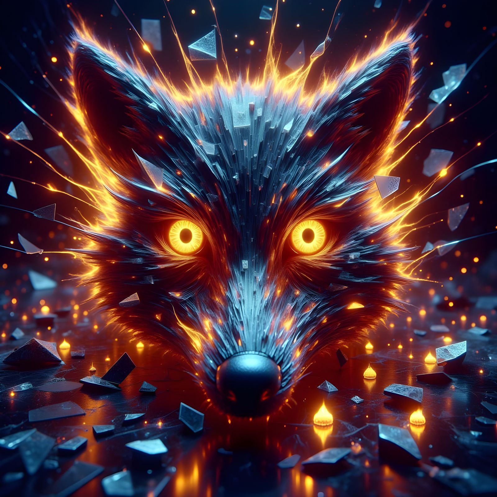 Glowing Coyote Eyes in Broken Glass Style