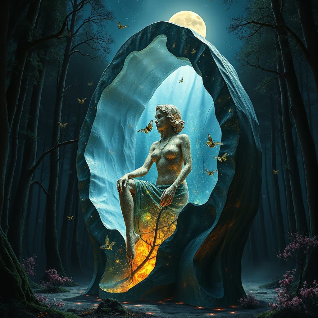 Surreal Bio-Art Collage of 1970s Sculptor in Abstract Creati...