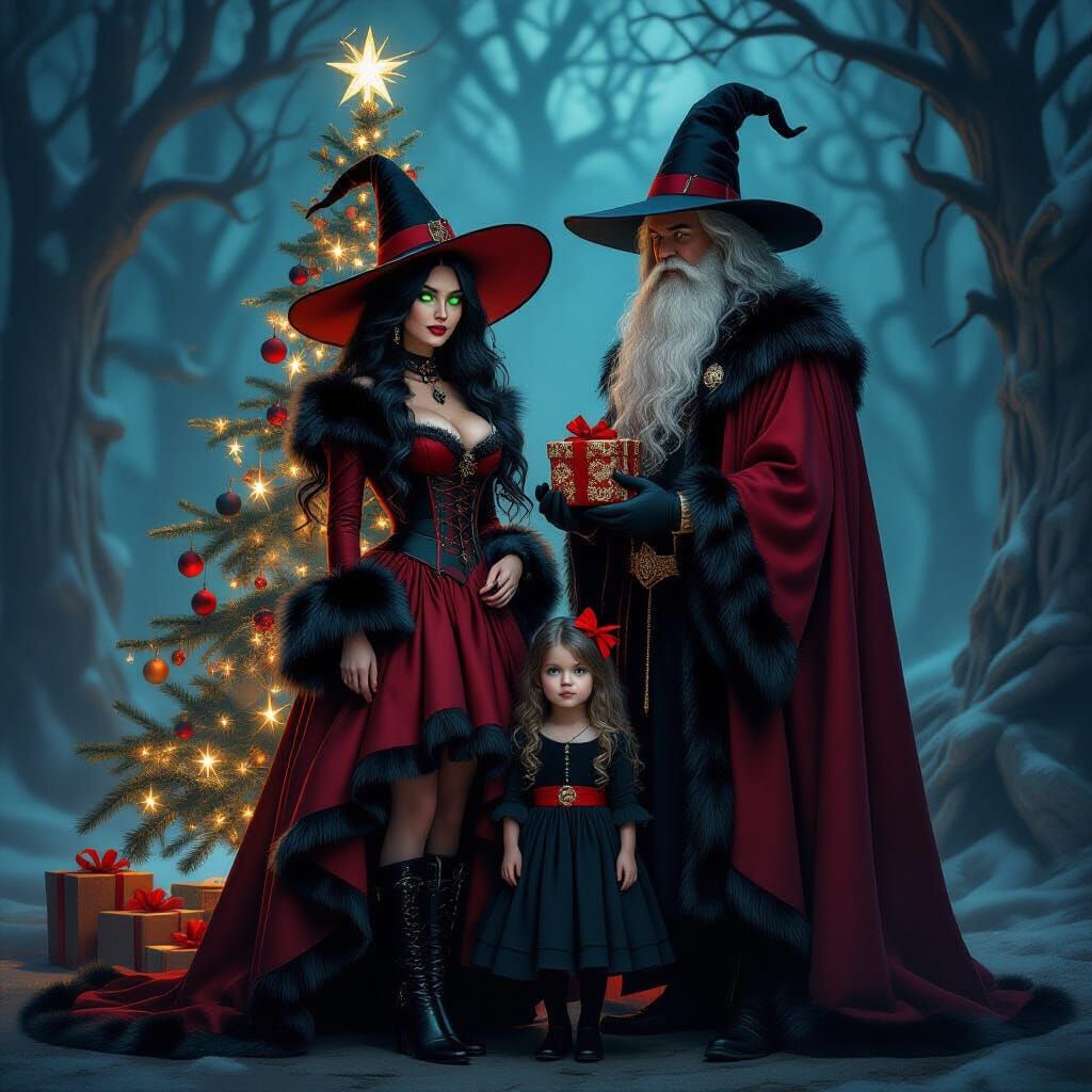 Dark Fantasy Witches and Wizard by Eerie Christmas Tree