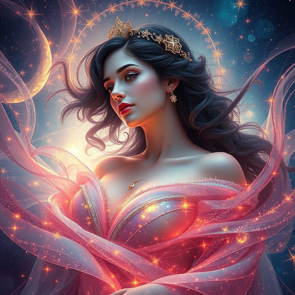 Ethereal Goddess Among Celestial Constellations