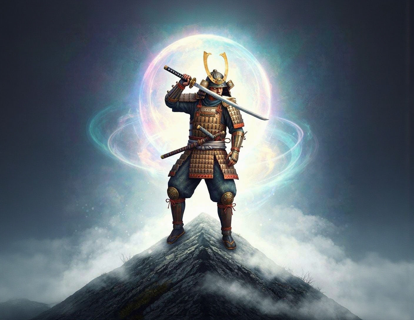 Clockwork Samurai on Misty Peak, in Amano Style