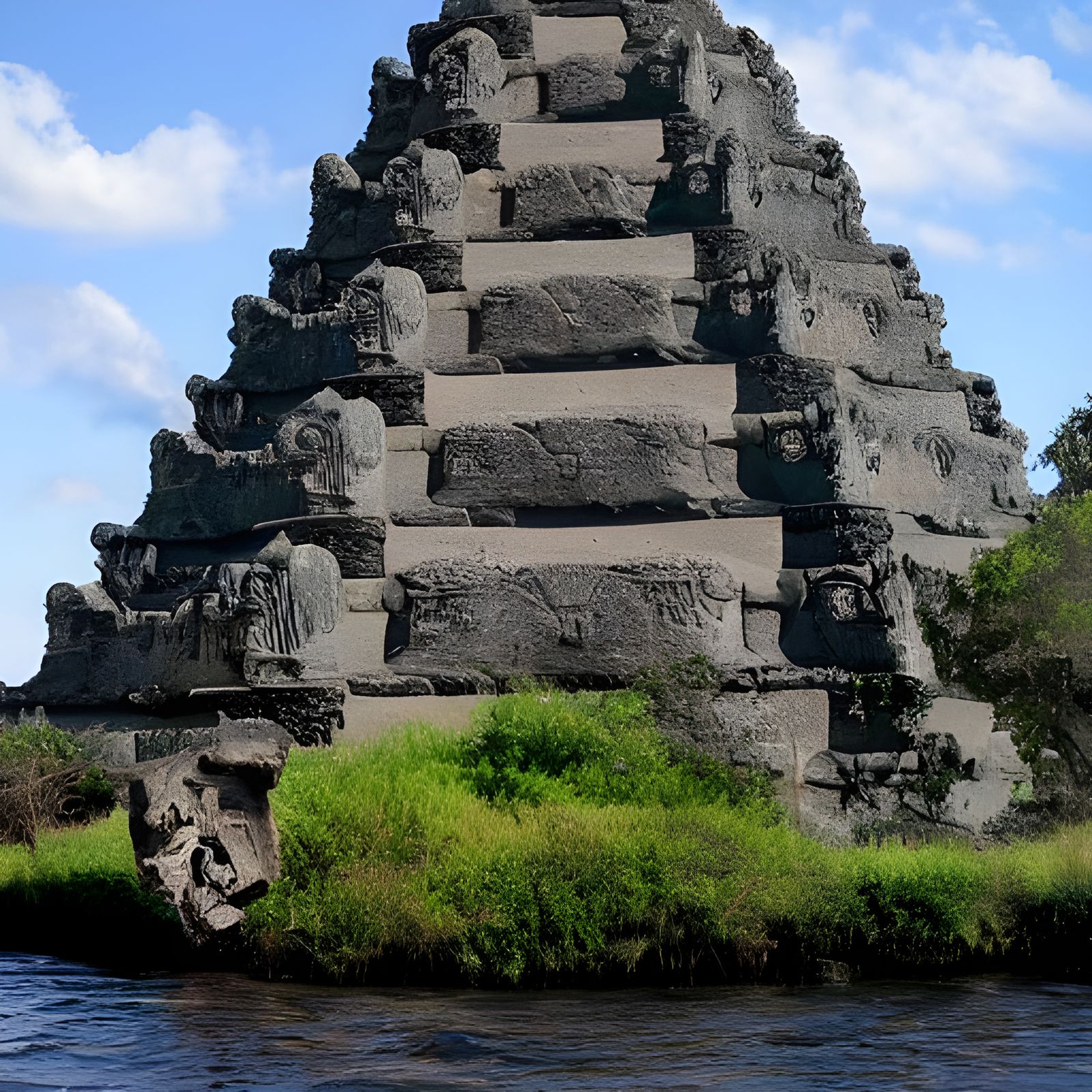 Ancient Island Temple in Crater Setting