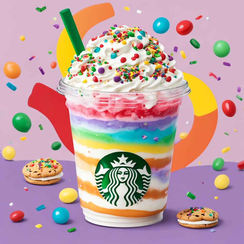 Rainbow Starbucks Drink with Cookies and Sprinkles