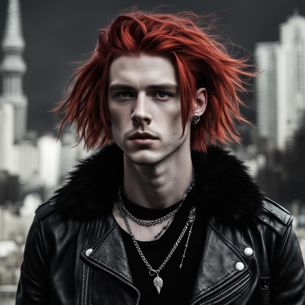 Hyperrealistic Photo of a Moody Young Man in City Park