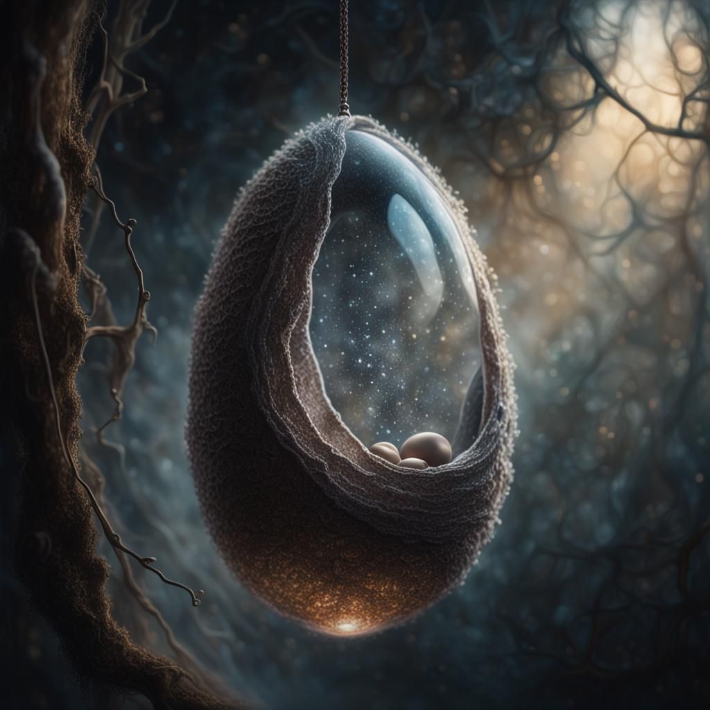 Glitter Ovum in Cocoon: Hyperrealistic Fantasy