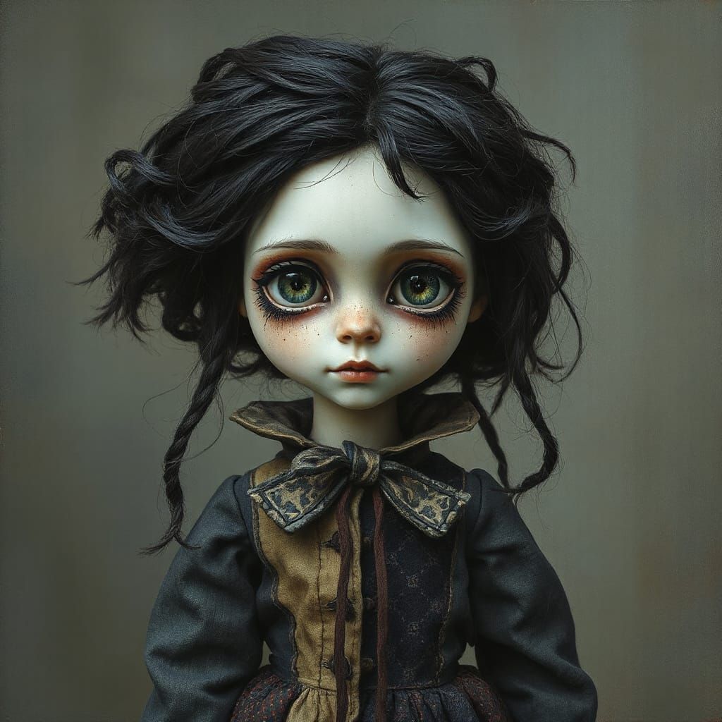 Gothic Doll Girl Portrait in Oil Painting Style