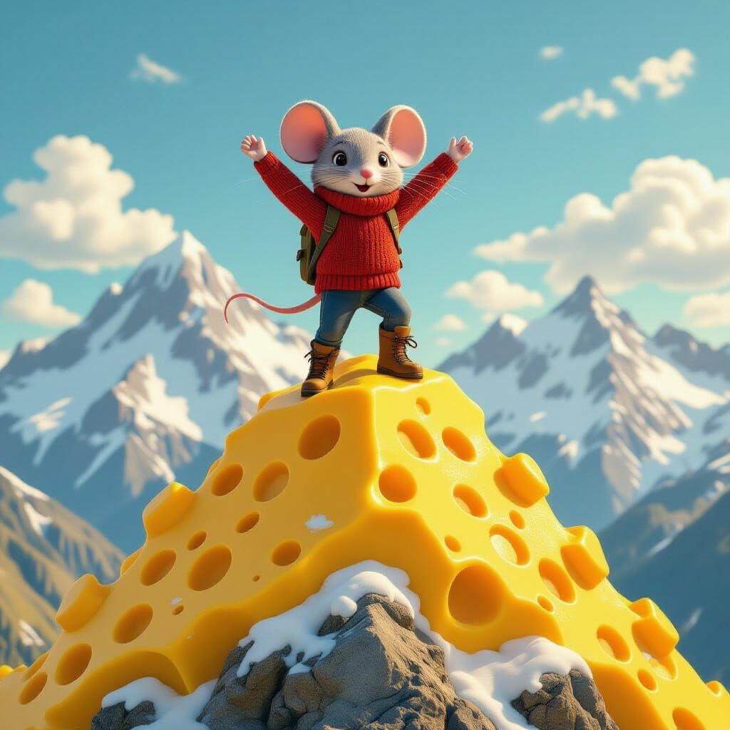 Mouse Person on Cheese Mountain, Animated Style