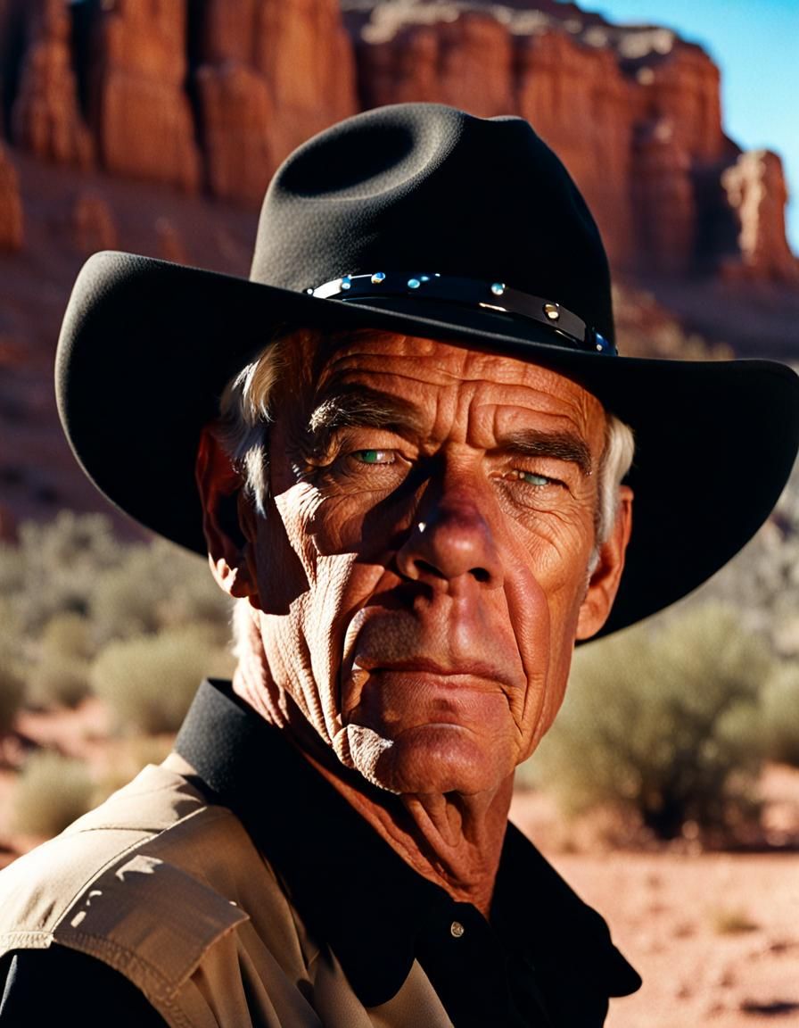 Young Man in Smokey Bear Hat, Desert Portrait