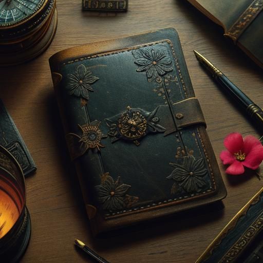 Steampunk Book with Flowers and Engine