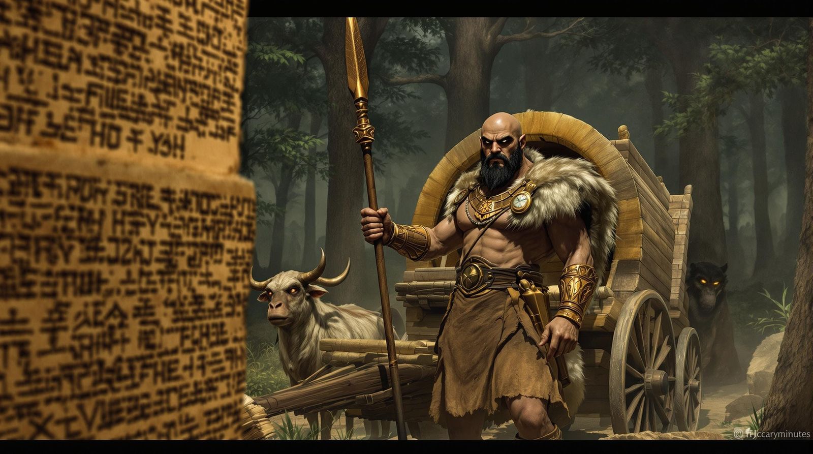 Ancient Warrior Approaches the Guardian of the Cedar Forest