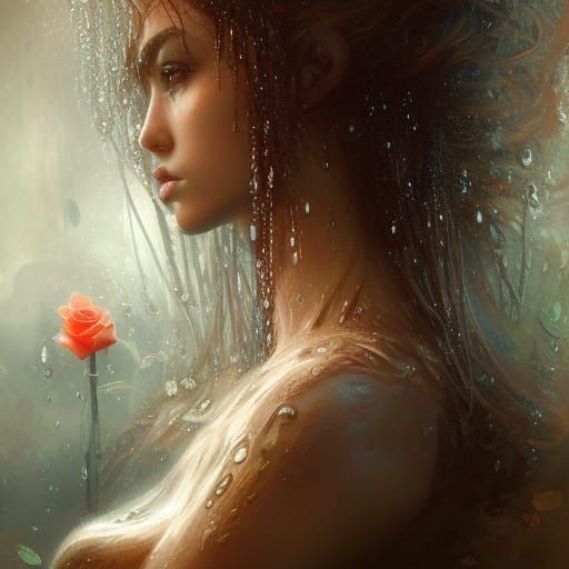 Beautiful Woman with Rose, Detailed Matte Painting