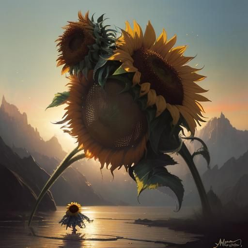 Cute Sunflower Monster Chasing the Sun