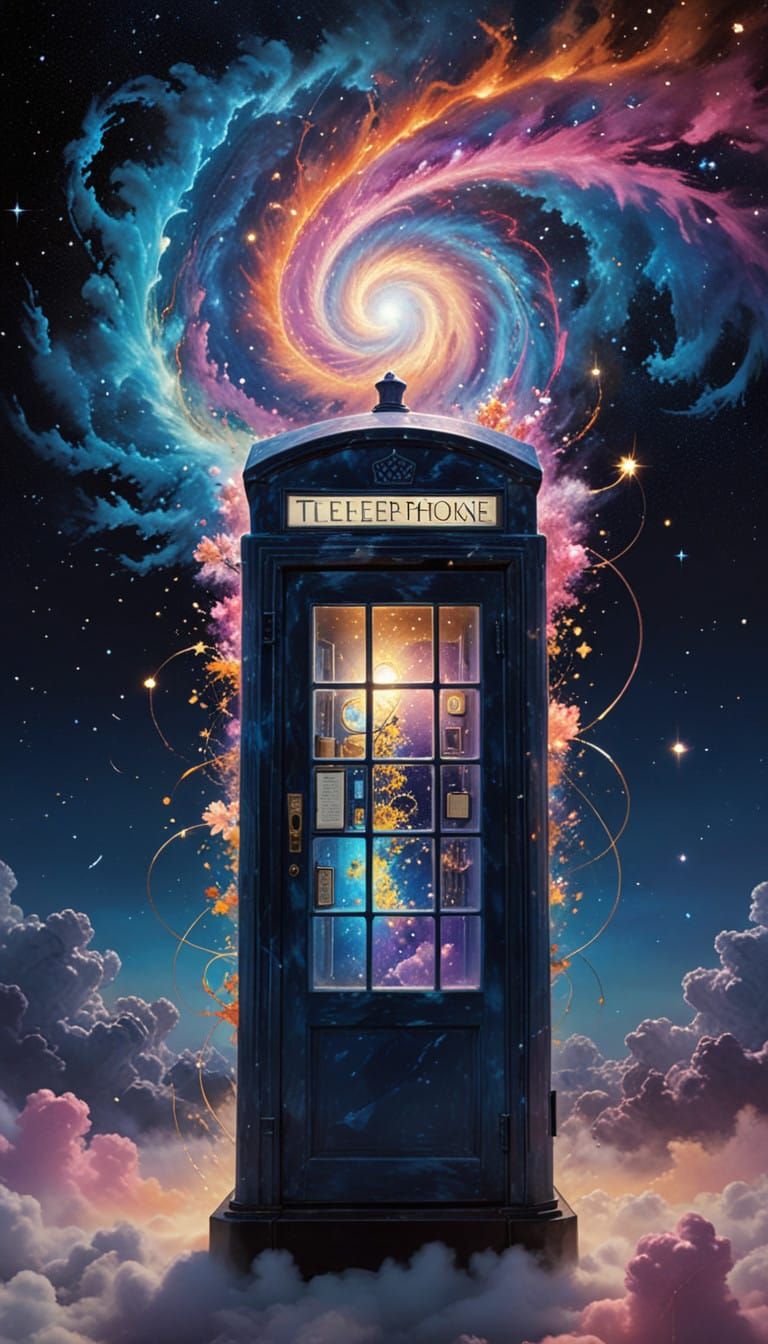 Mystical Cosmic Telephone Booth in Ethereal Void