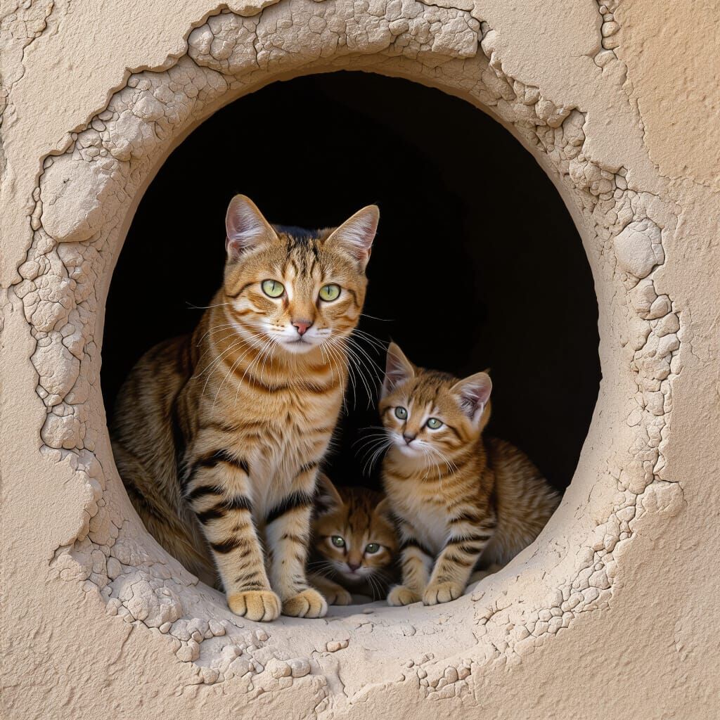 Orange Cat with Kittens in Cinematic Style