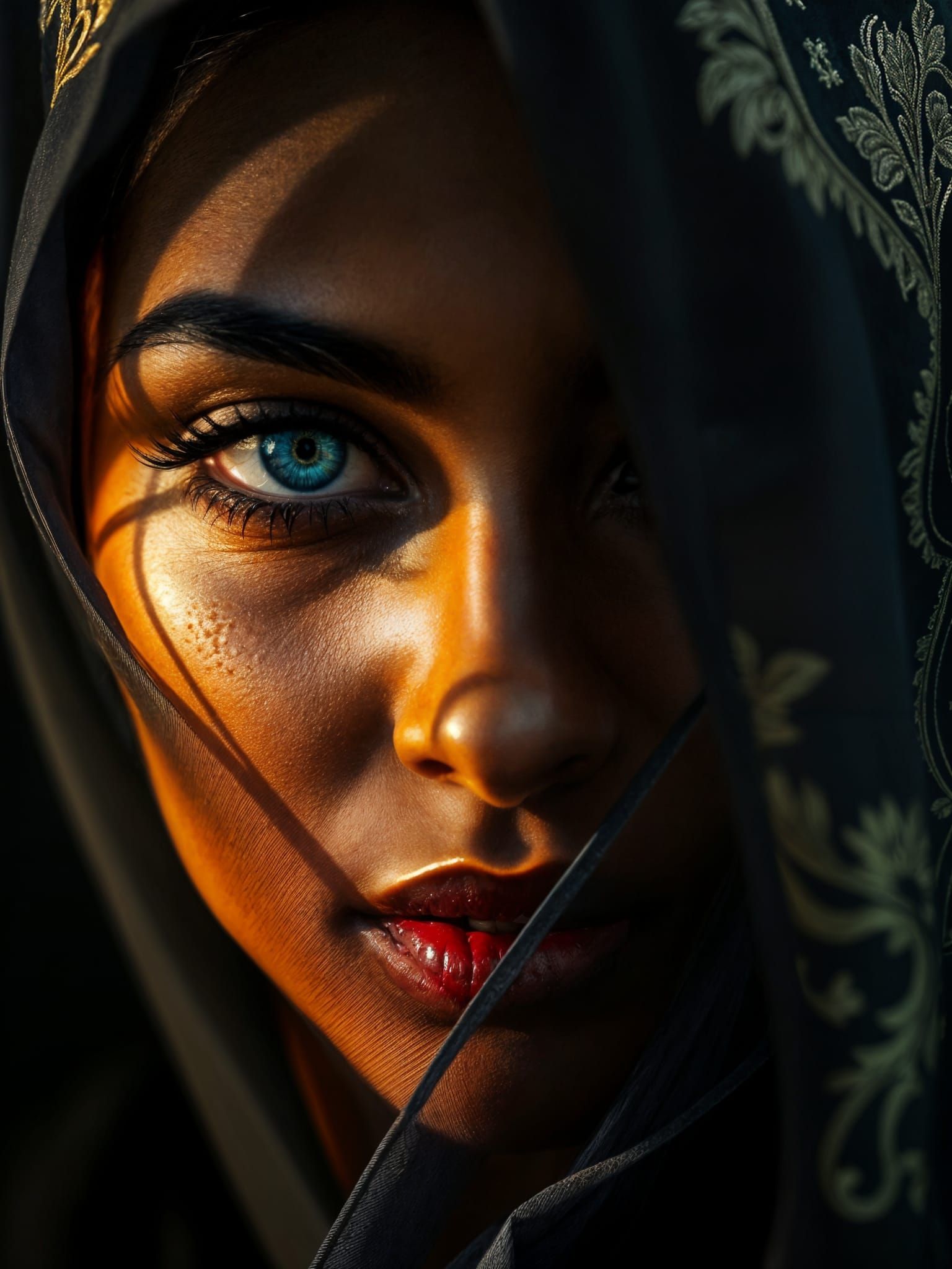 Regal Woman Veiled in Golden Elegance