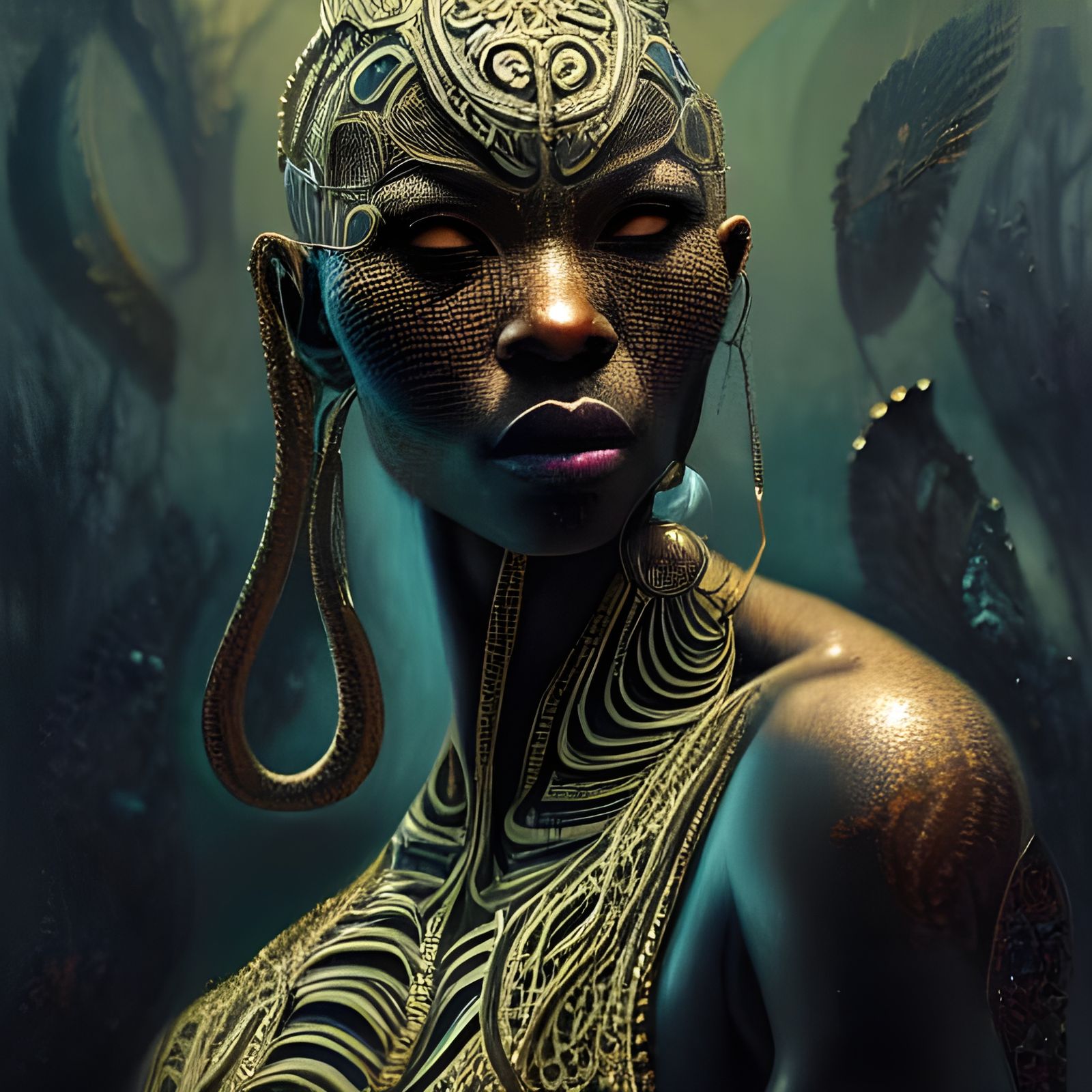 Enigmatic Black Mamba Woman: Hyperdetailed Fantasy Art