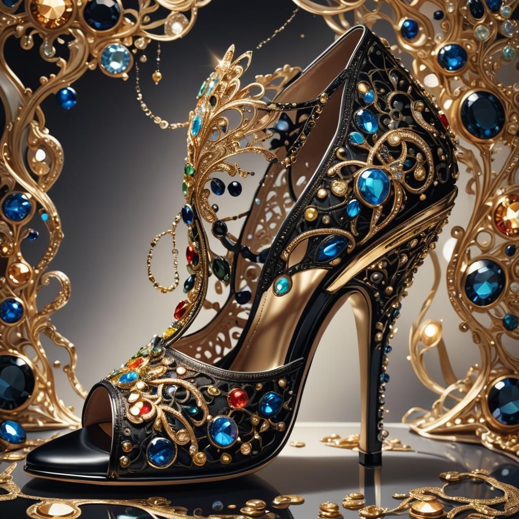 Gemstone Embellished Black High Heel: Concept Art