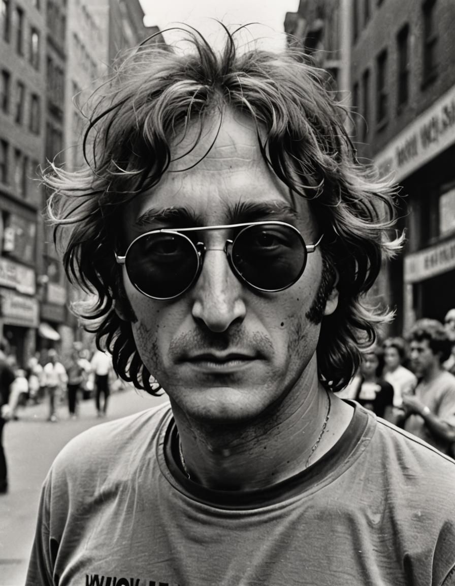 John Lennon in Sunglasses, Black and White Photo