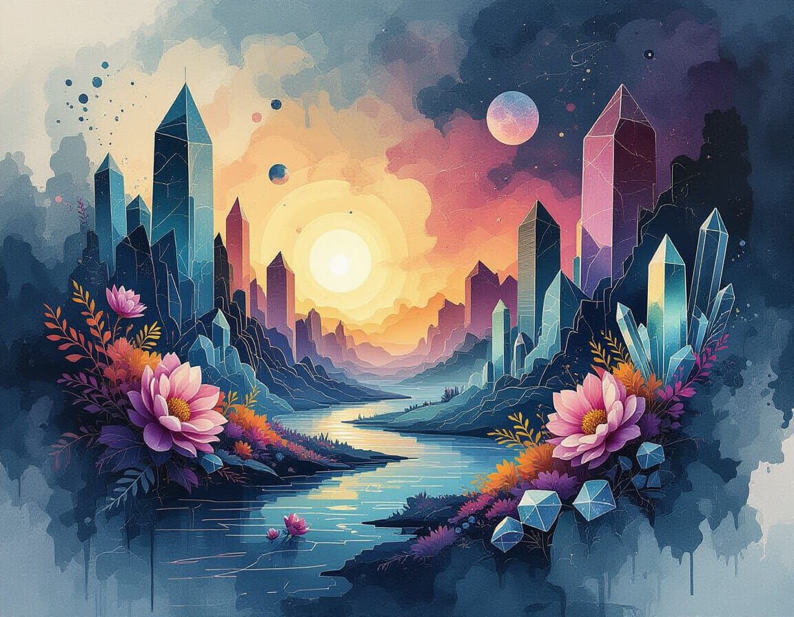 Glitchcore Alien Landscape with Quantum Portal