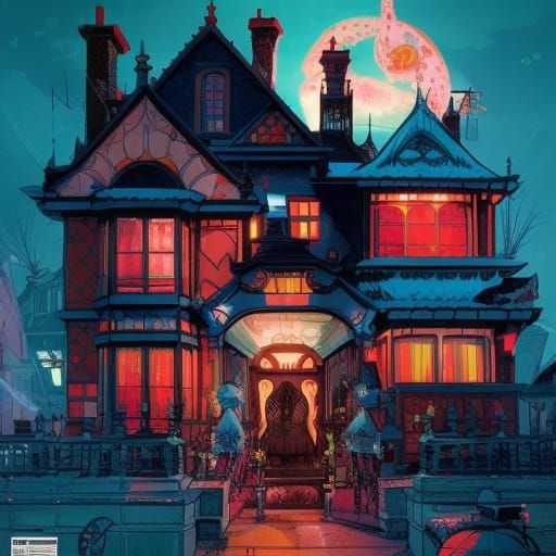 Cyber Victorian Gingerbread Mansion: Comic Book Illustration