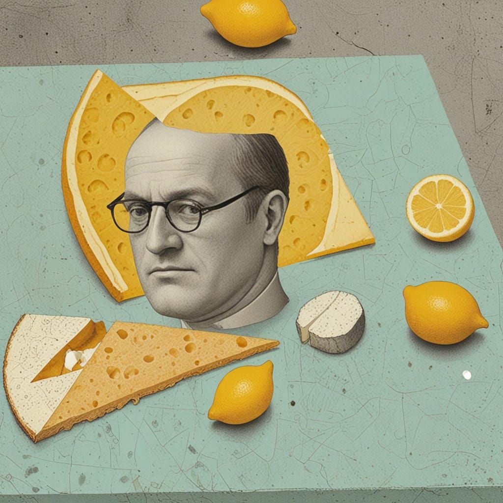 Lunch Break Cheese and Lemon Portrait in Magic Realism Style