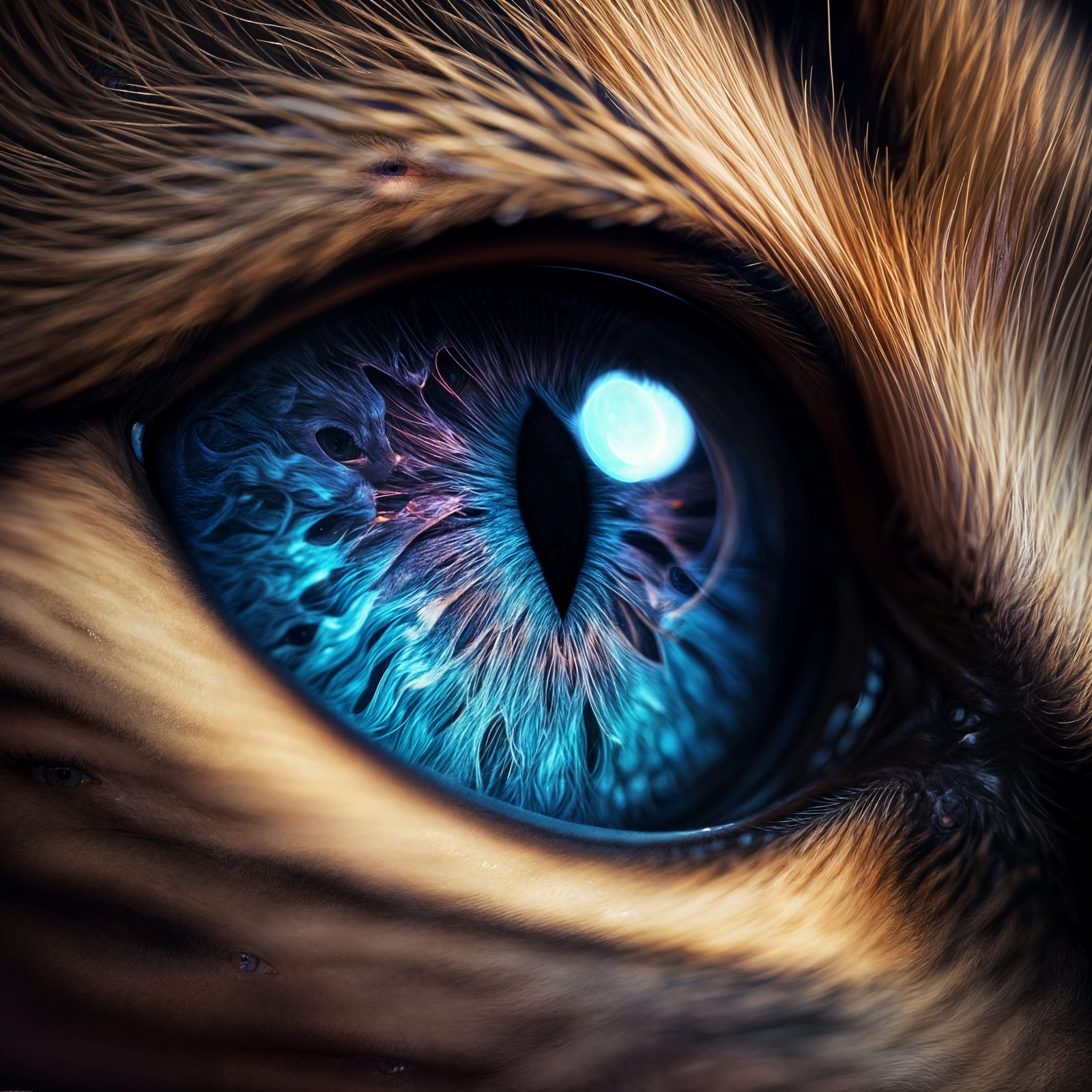 A Majestic Feline Gaze in Vibrant Purple and Blue Hues