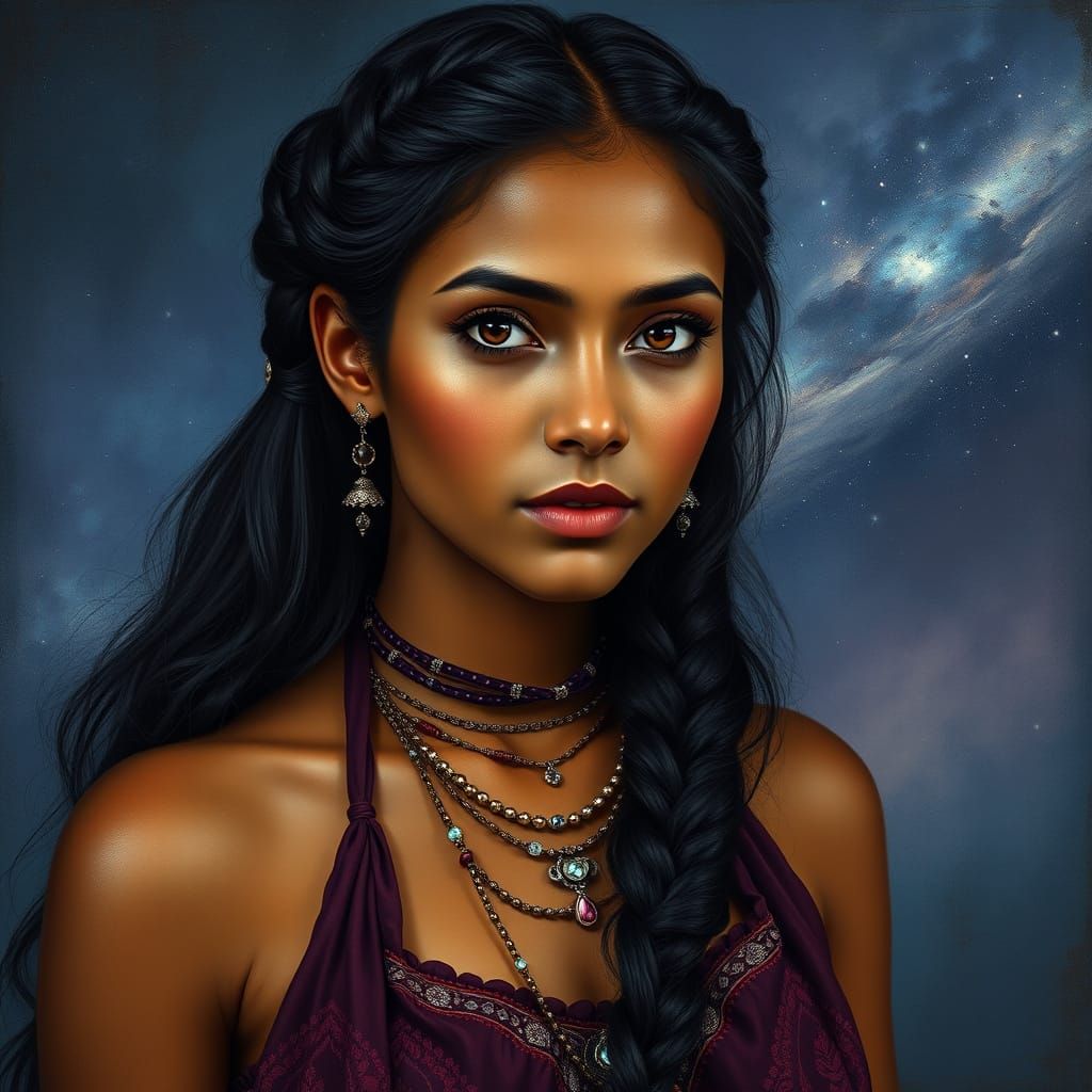 Mystical Portrait of Indian Woman in Bohemian Style