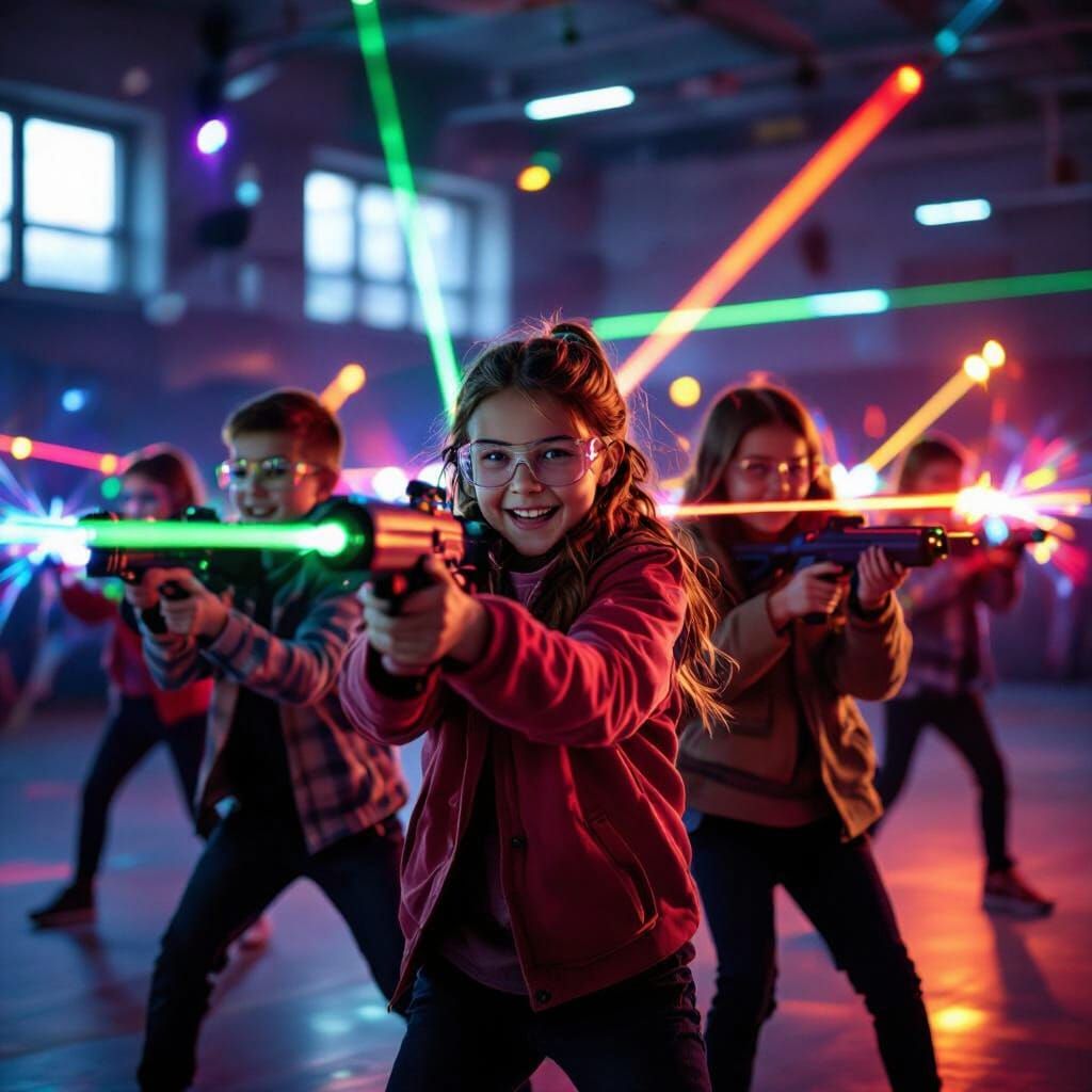 Children Joyfully Play Laser Tag in School Gymnasium