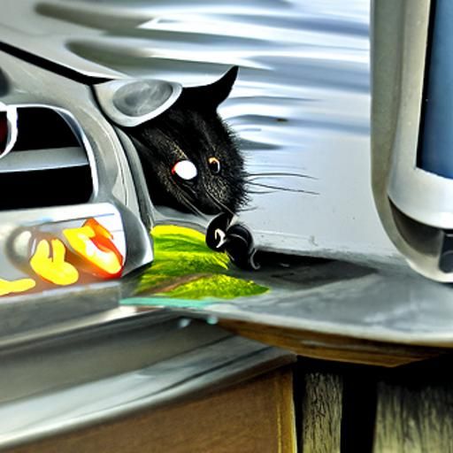 Mouse Hiding From Black Cat: Digital Illustration