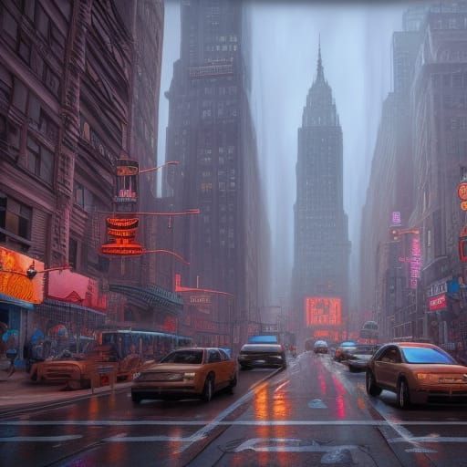 Foggy Manhattan Scenery in Hyperrealistic Detail