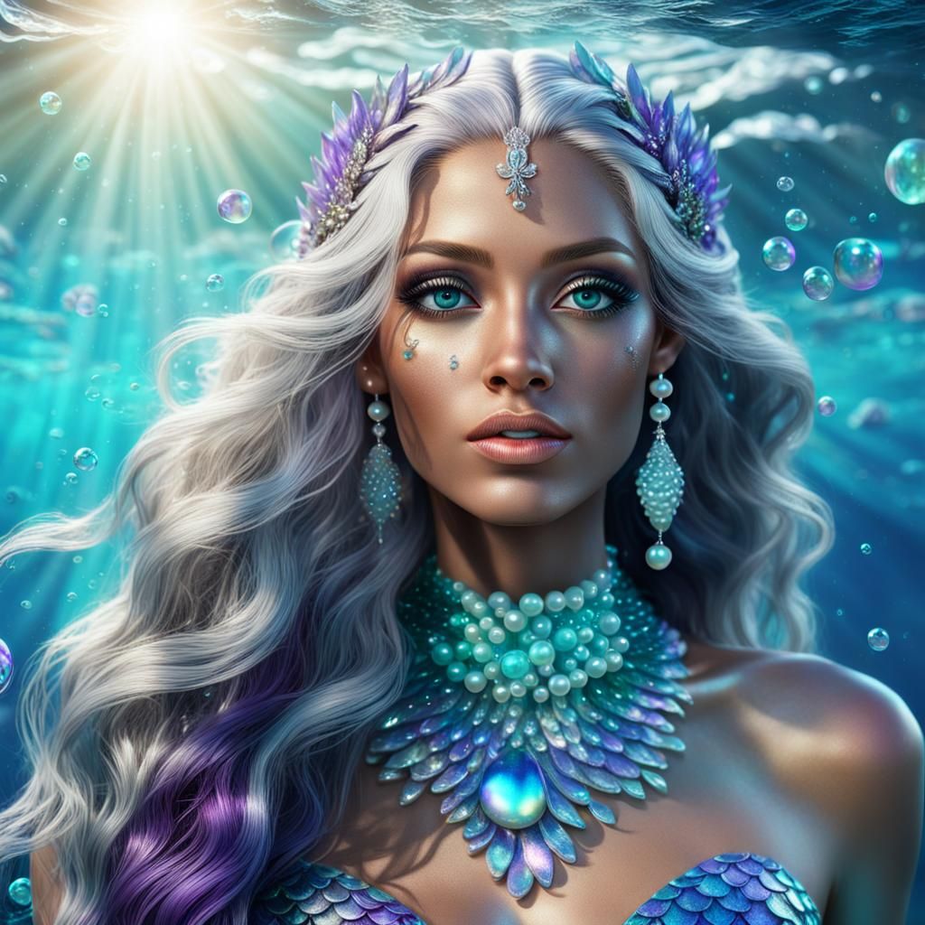 Stunning Silver-Haired Mermaid in Vibrant Ocean