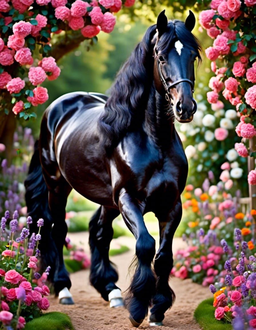 Shiny Friesian Horse in Realistic 3D