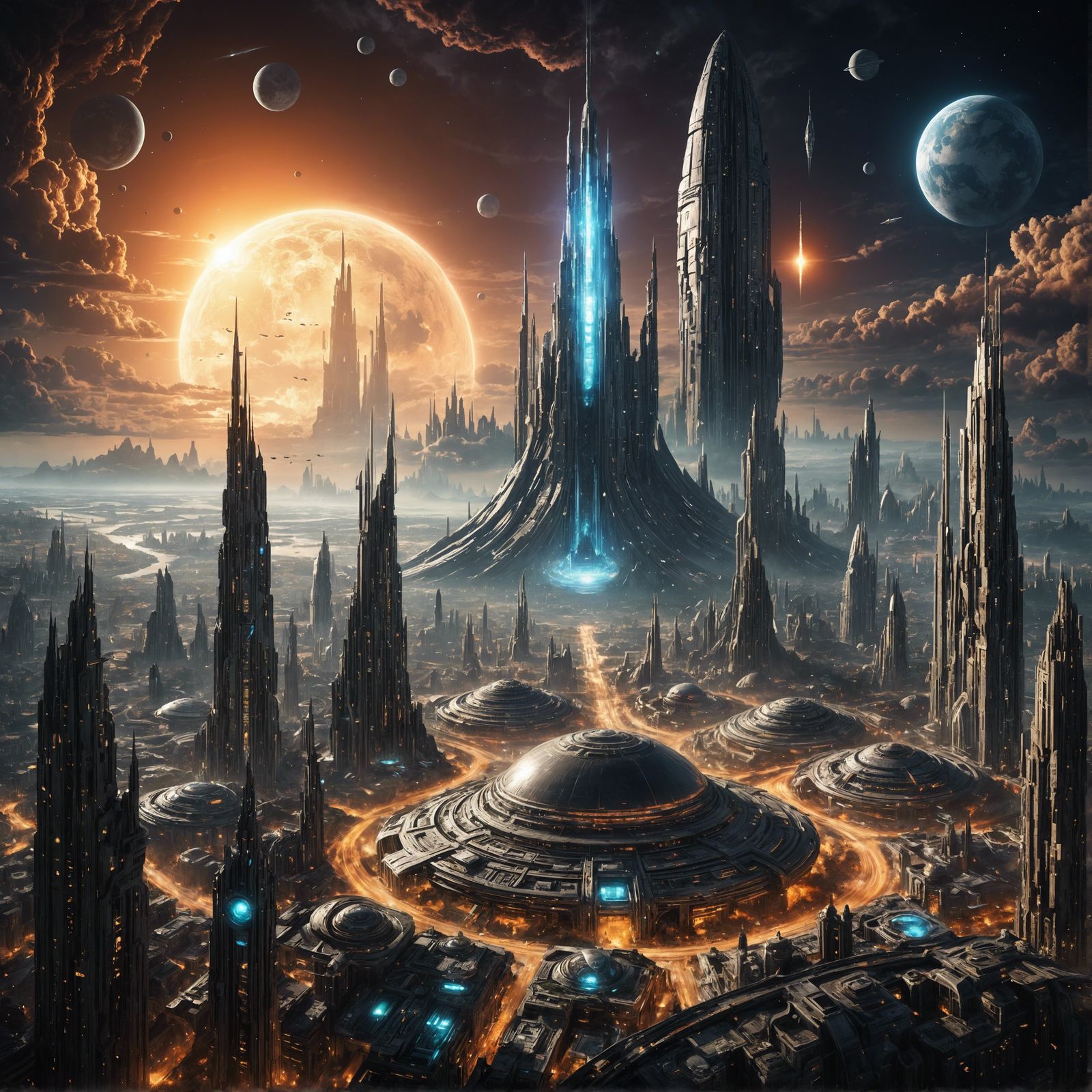 Dystopian Alien City on Moon, Detailed Concept Art
