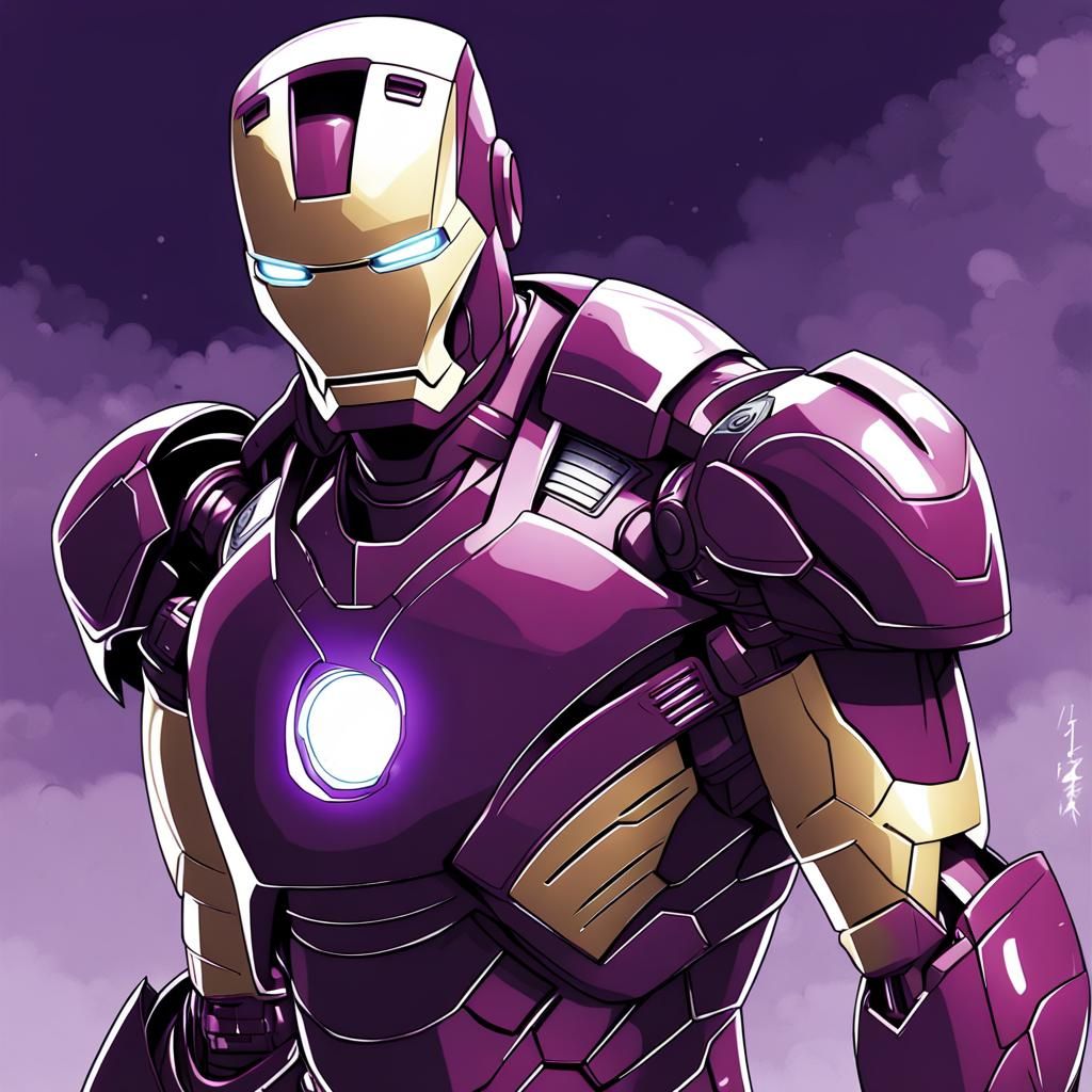 Purple Iron Man in Anime Style