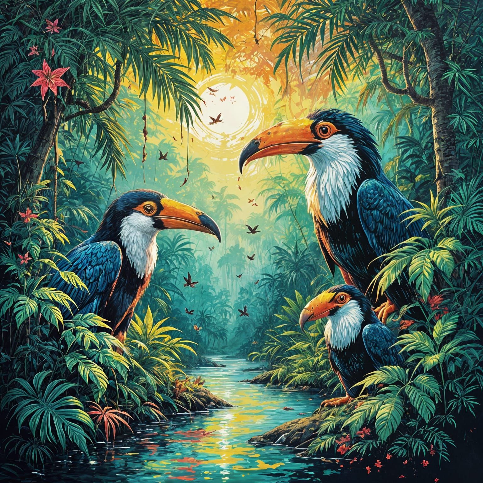 Vibrant Amazon Wildlife Graffiti Art