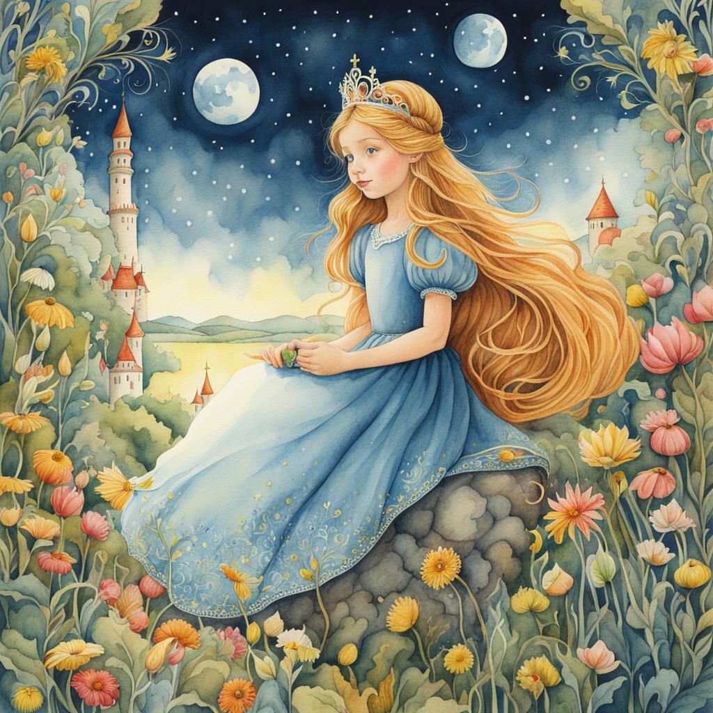 Fairytale Princess in Watercolor Style