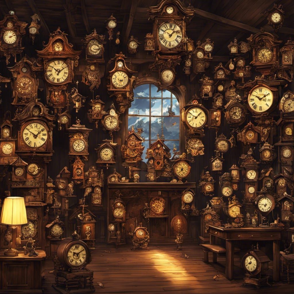 Anime Room Full of Cuckoo Clocks