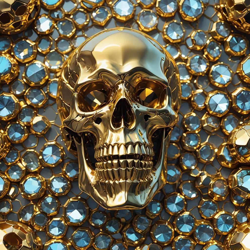 Golden Skull with Diamond Eyes: Hyperrealistic Concept Art