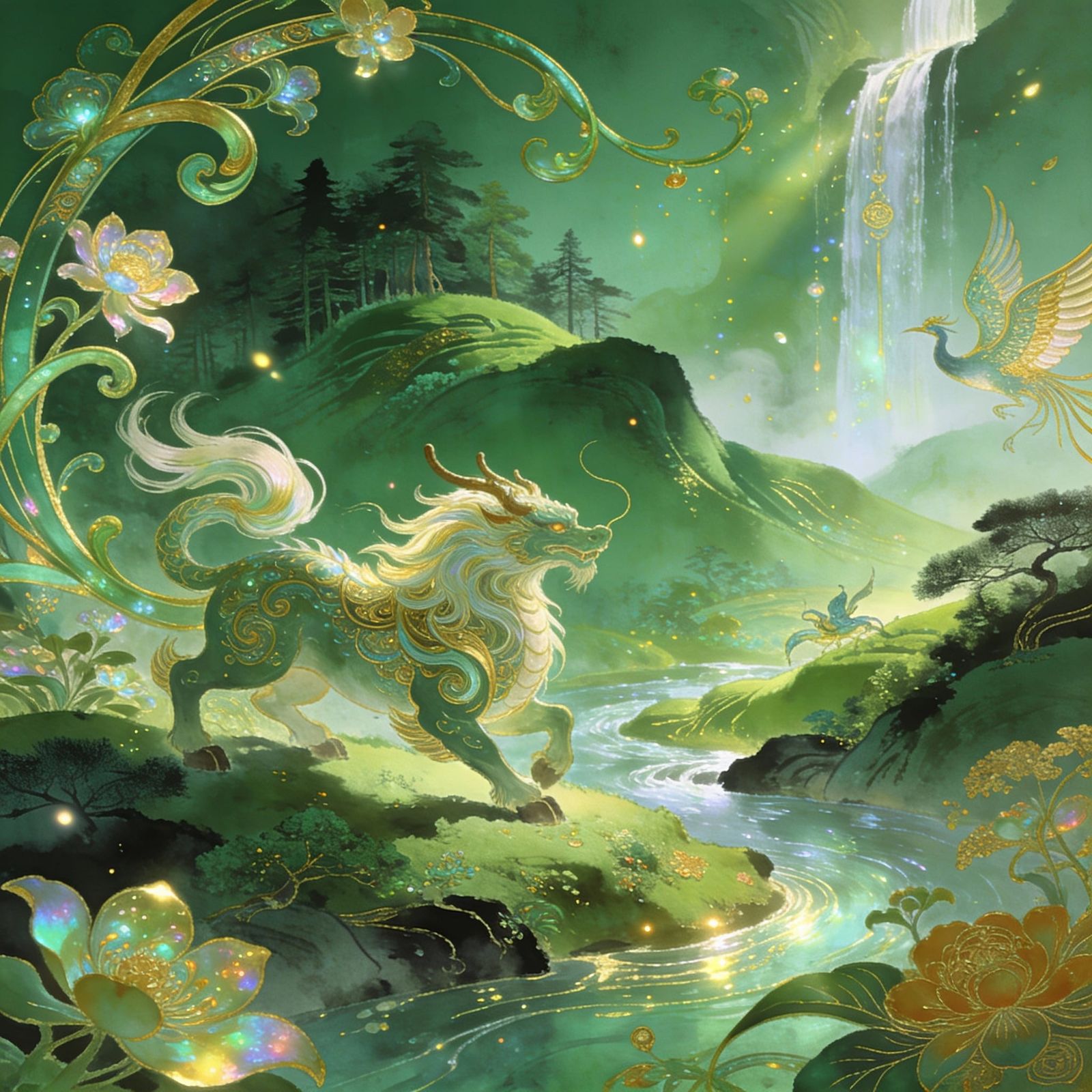 Art Nouveau Landscape of Enchanted Hills and Rivers