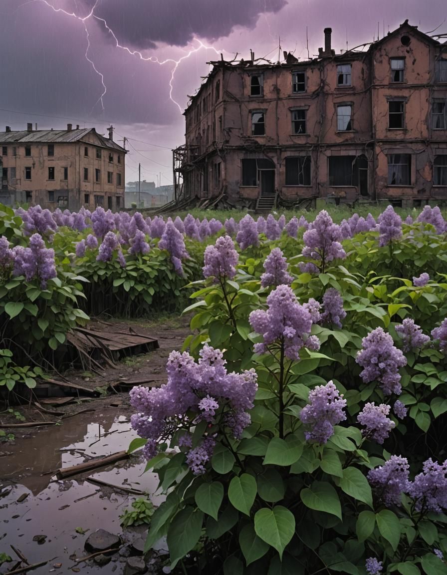 Colossal Lilacs in Grotesque Post-Apocalyptic Wasteland
