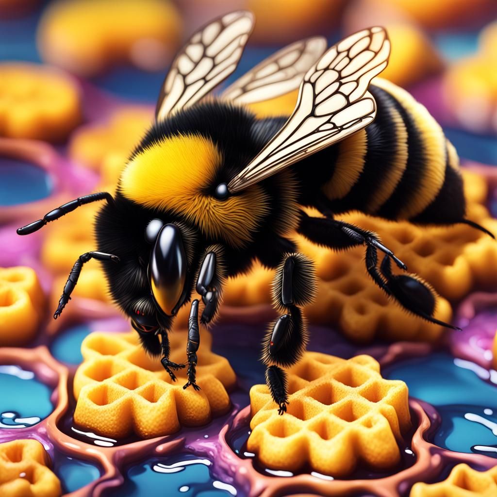 Hyperrealistic Waffle Bumble Bee Concept Art