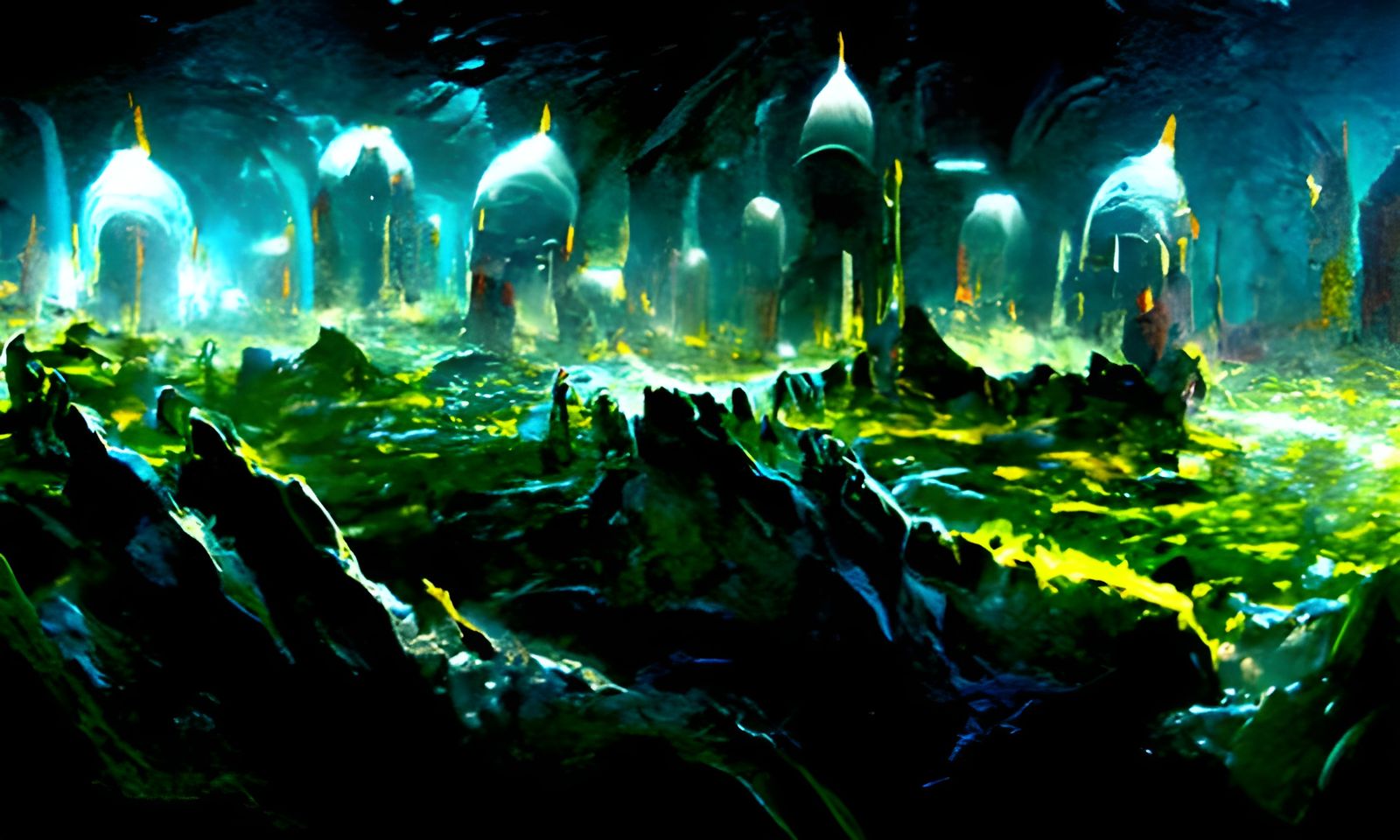 Detailed Underground Cavern Kingdom Digital Painting