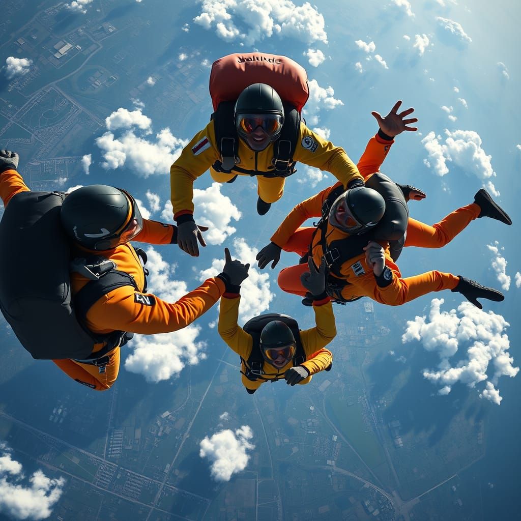 Aerial View of Skydivers in Freefall, 4k Photo
