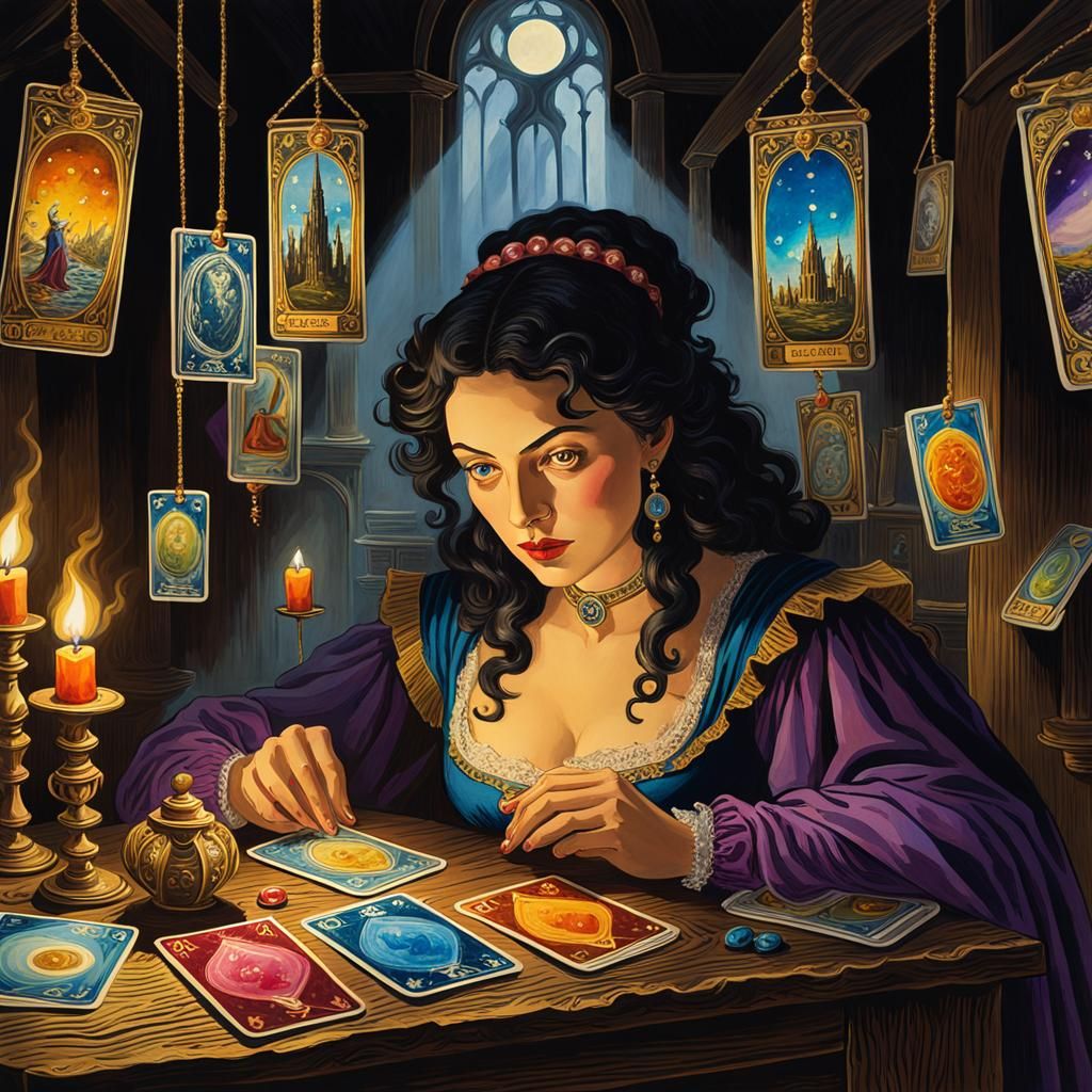 Gypsy Tarot Reader in Impressionist Gouache Style