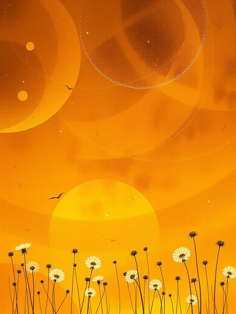 Ethereal Amber and Gold Landscape with Cosmic Dust