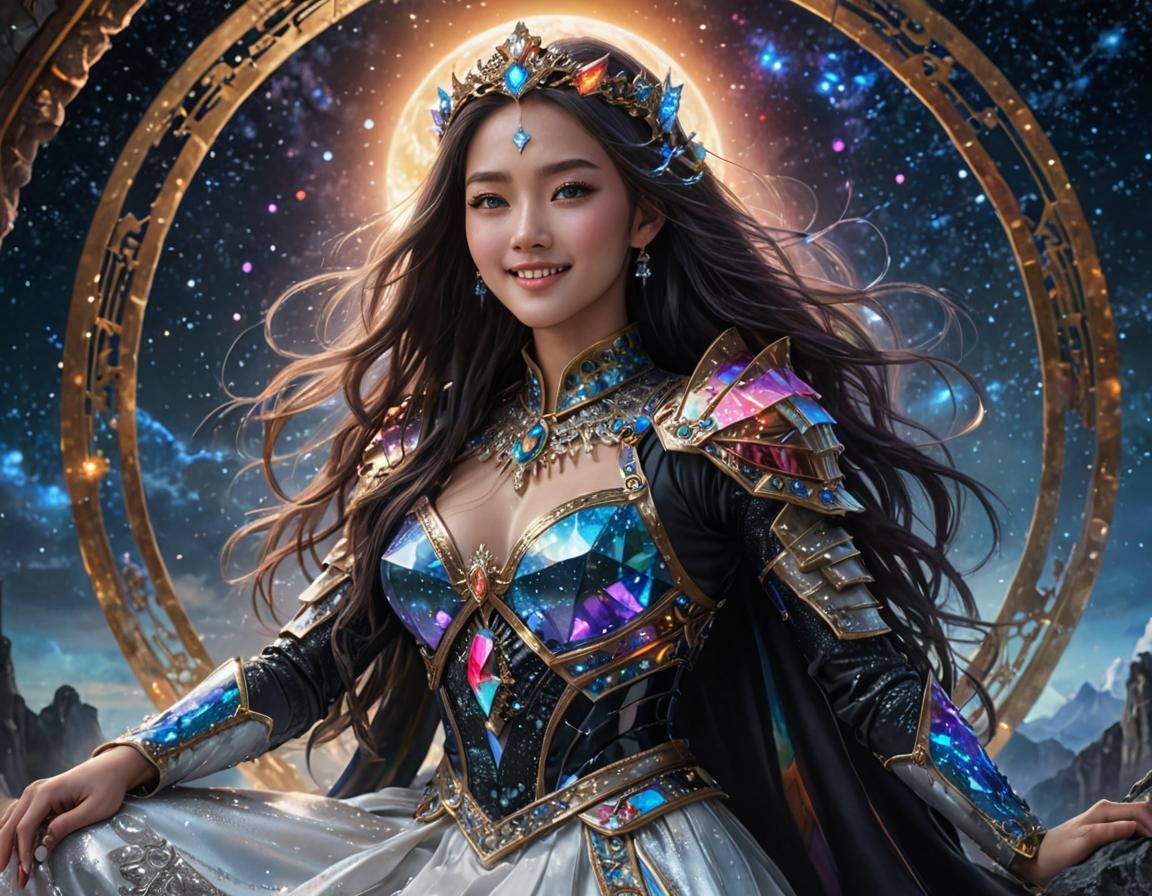 Crystal Castle with Asian Woman in Sci-Fi Armor